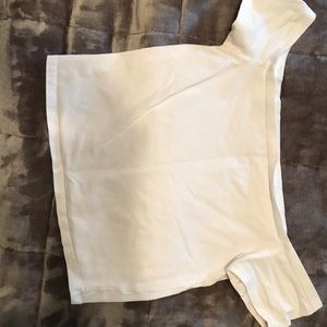 white cropped off the shoulder top